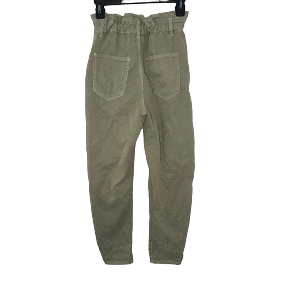 Zara Sage Green Baggy Fit Paper Bag Carrot Leg High Waist Ankle Pants size 0 - Picture 6 of 6